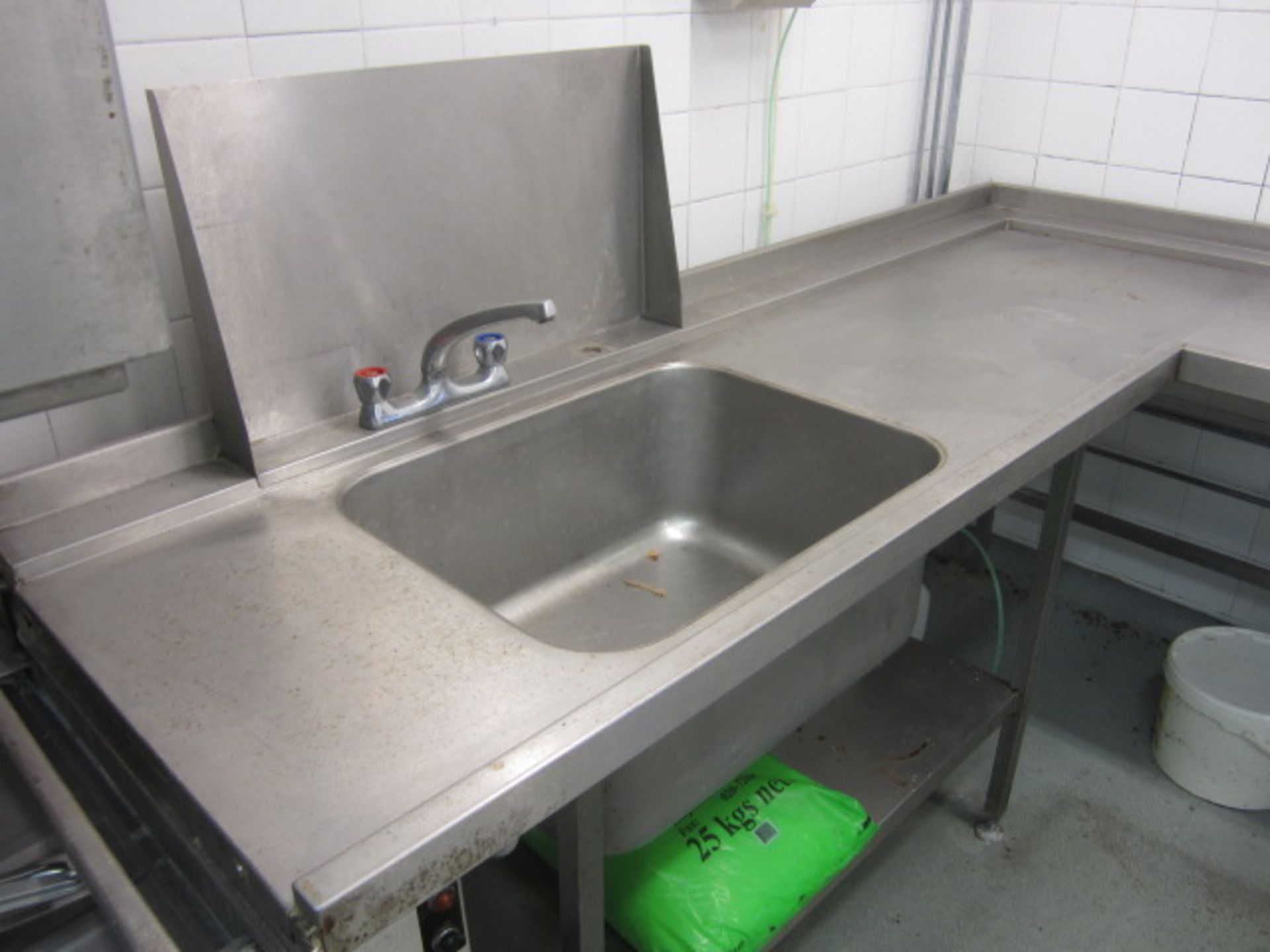 Stainless steel washing station including Hobart top load commercial dishwasher, 650 x 650, U - Image 7 of 10