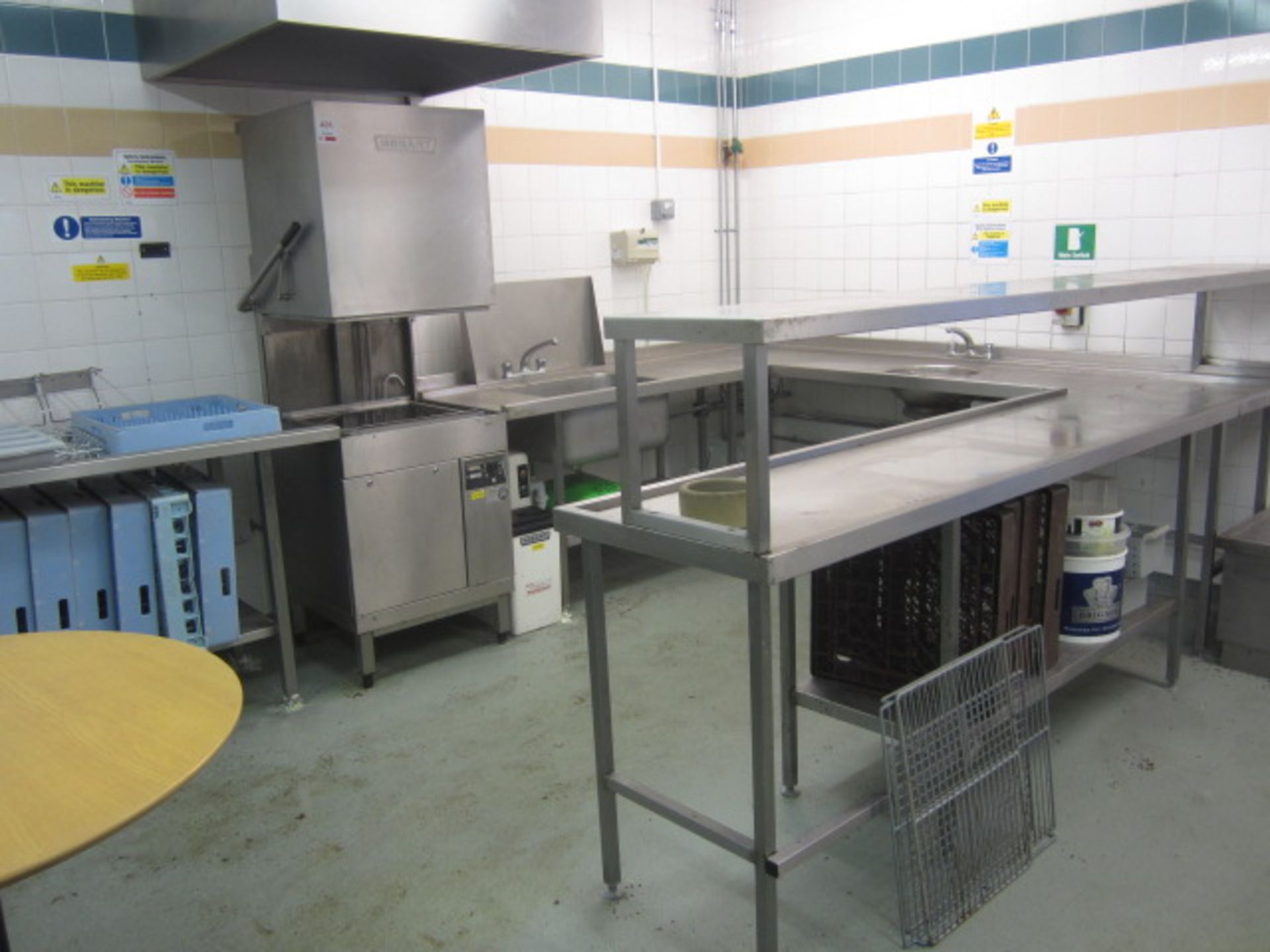 Stainless steel washing station including Hobart top load commercial dishwasher, 650 x 650, U - Image 10 of 10