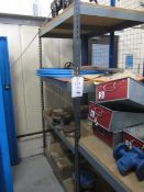 Bay of racking, 1200mm x depth 770mm x height 2m and steel frame/ two timber shelve workbench,