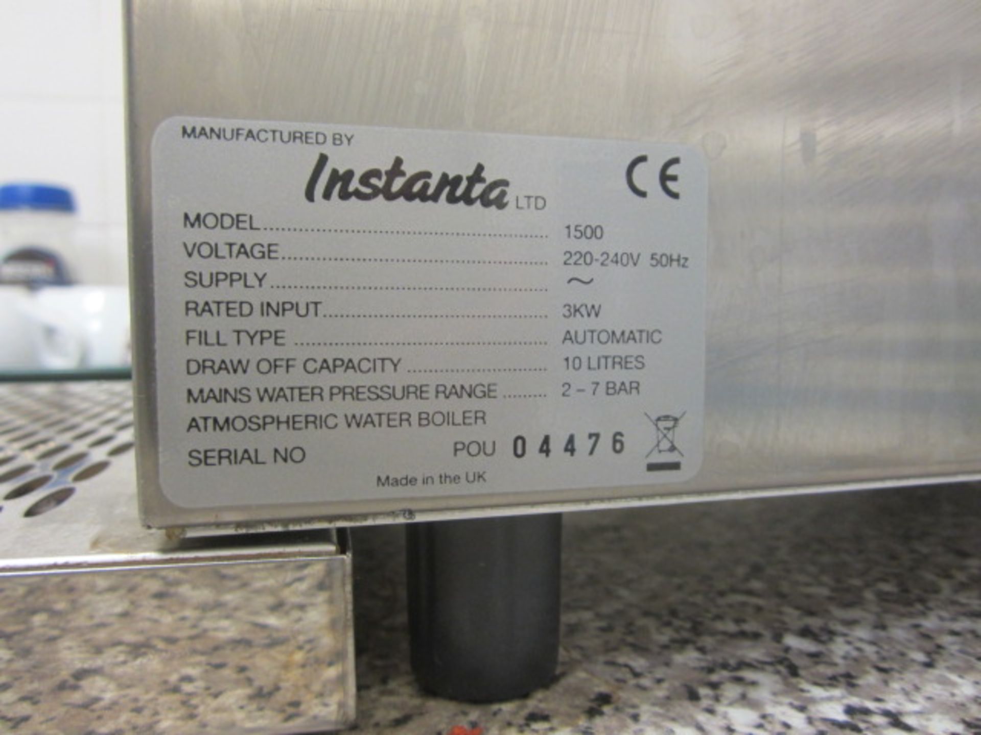 Instanta stainless steel bench top hot water boiler, model 1500, serial no. POU04476 - Disconnection - Image 4 of 4