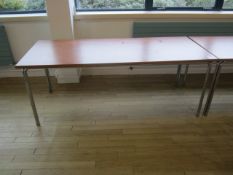 Two veneered top rectangular canteen tables, 1830mm x 760mm