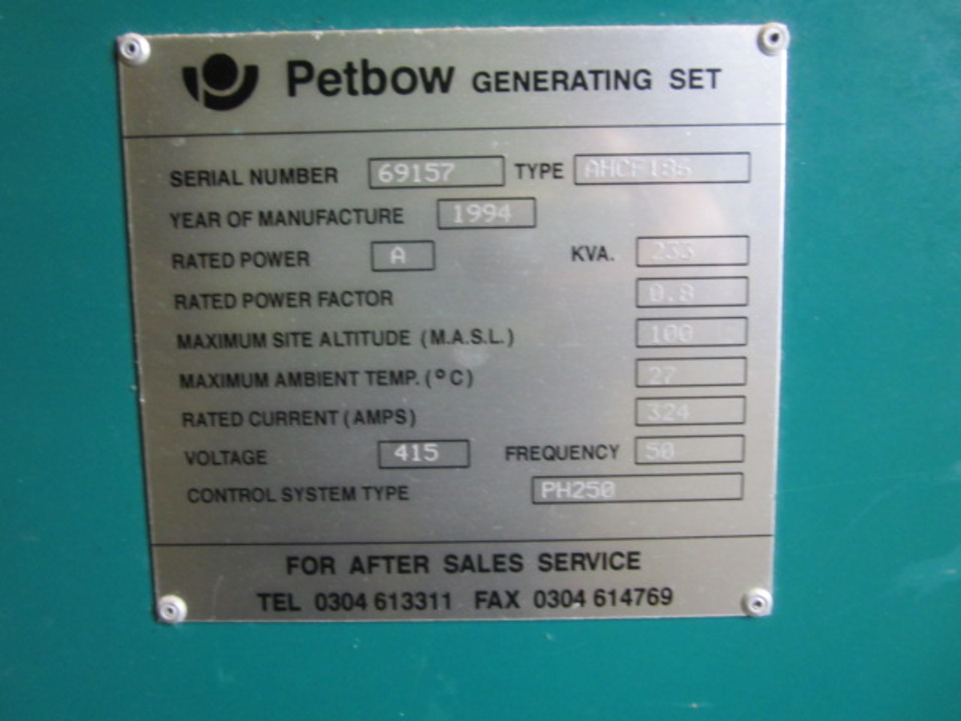 Petbow 233kva generating set, type AHCF186, serial no. 69157, control system type PH250 (1994), with - Image 22 of 22