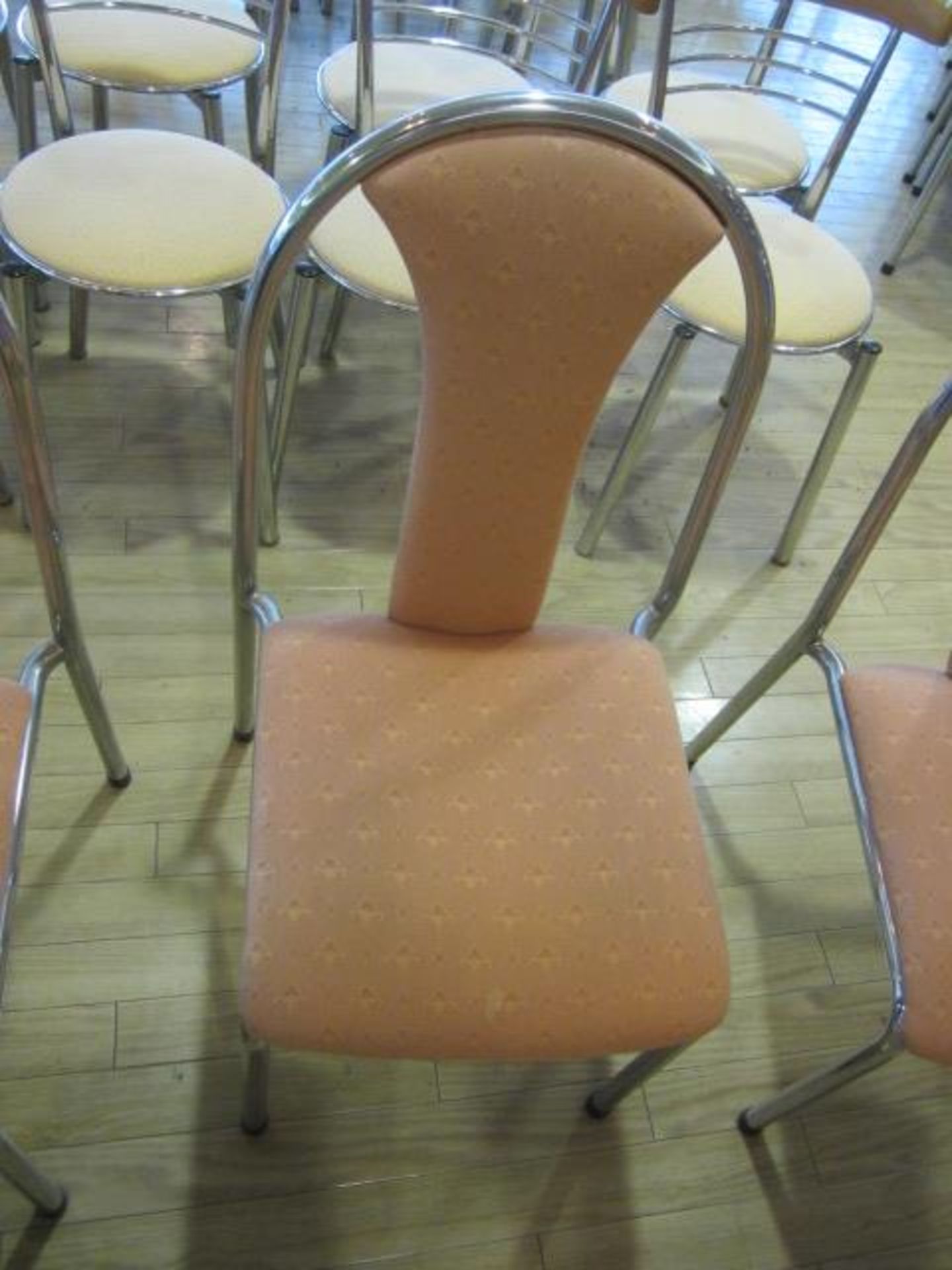 Ten chrome frame upholstered seat/back stacking canteen chairs - Image 2 of 2