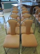 Ten chrome frame upholstered seat/back stacking canteen chairs