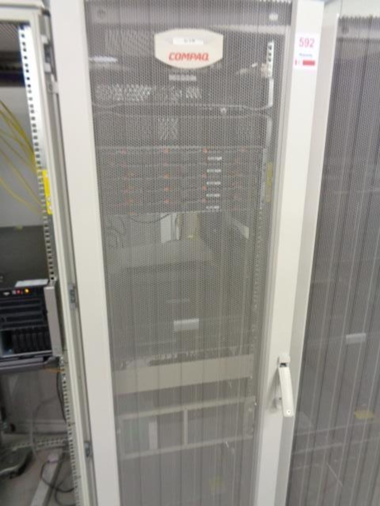 Compaq server cabinet (ref. 5/19) and contents, to include HP Proliant DL380 Gen 9, Net App rack