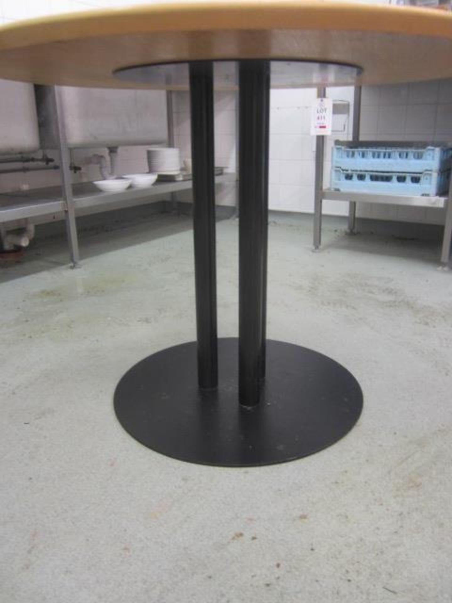 Three wood effect circular canteen tables, 1m dia - Image 2 of 4