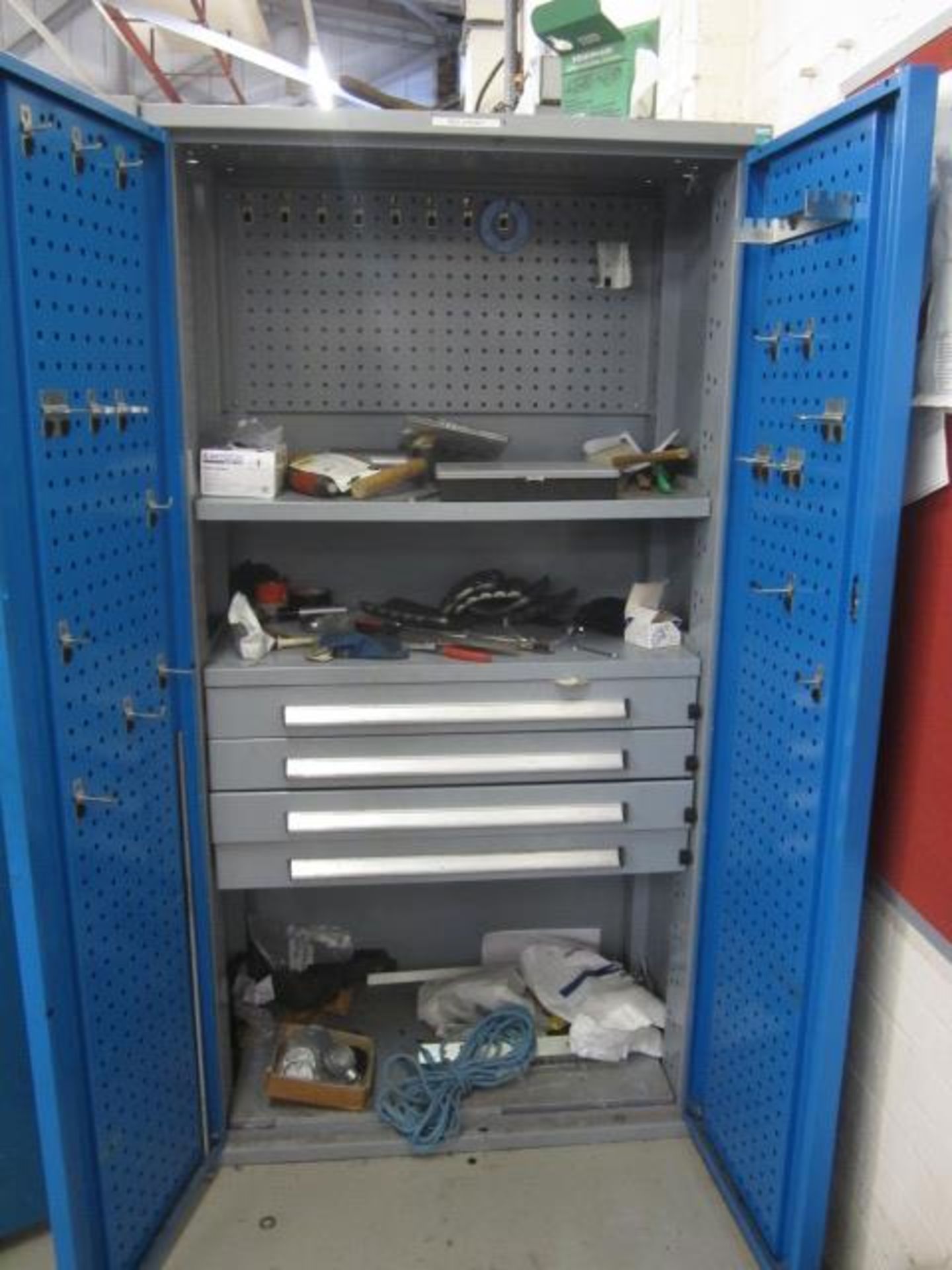 Bott compact steel 2 door/4 drawer cabinet with contents including pipe fittings, mallets, various