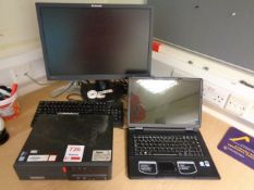 Lenovo Thinkcentre desktop PC, LCD monitor, keyboard, mouse, and Advent 9415 laptop (no charger)