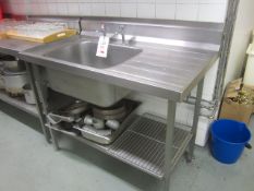 Stainless steel freestanding twin deep bowl sink, drainer, splash back and undershelf, 1.2m x 700mm