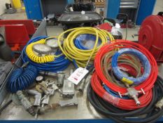 Assorted air lines, gauges and various pneumatic tools including drills, disc cutter, etc.