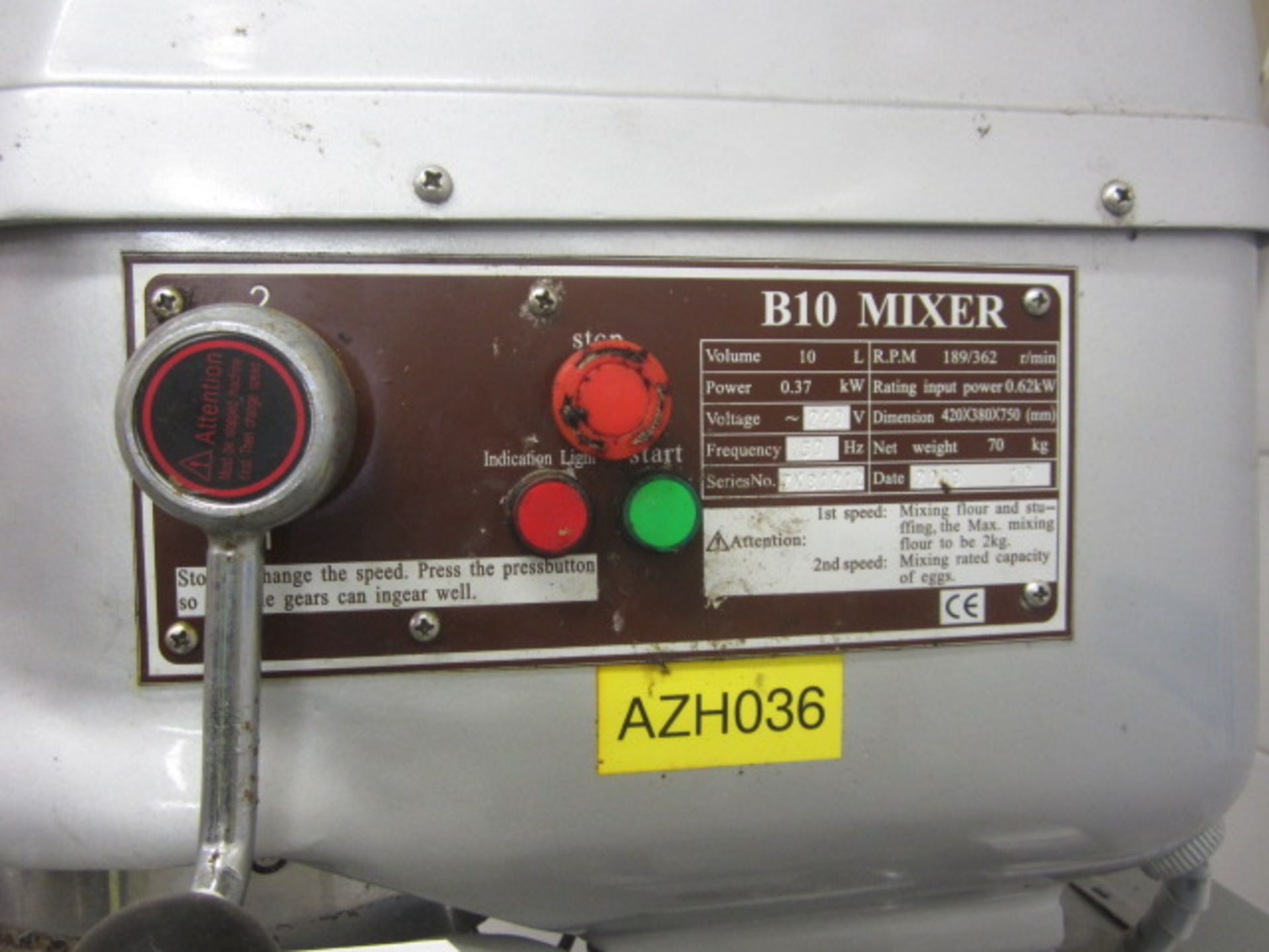 Unbadged commercial mixer, model B10, serial no. ZX81212, volume 10 litres (2008) - Disconnection to - Image 2 of 2