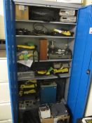 Twin door steel framed filing cabinet and assorted quarentined test equipment to include pressure
