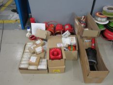 Quantity of assorted fire related components including smoke detectors, smoke alarms, test unit,