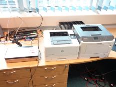 HP Officejet 100 mobile printer, HP Laserjet Pro M402 dne, and Toshiba e Studio 385p printer