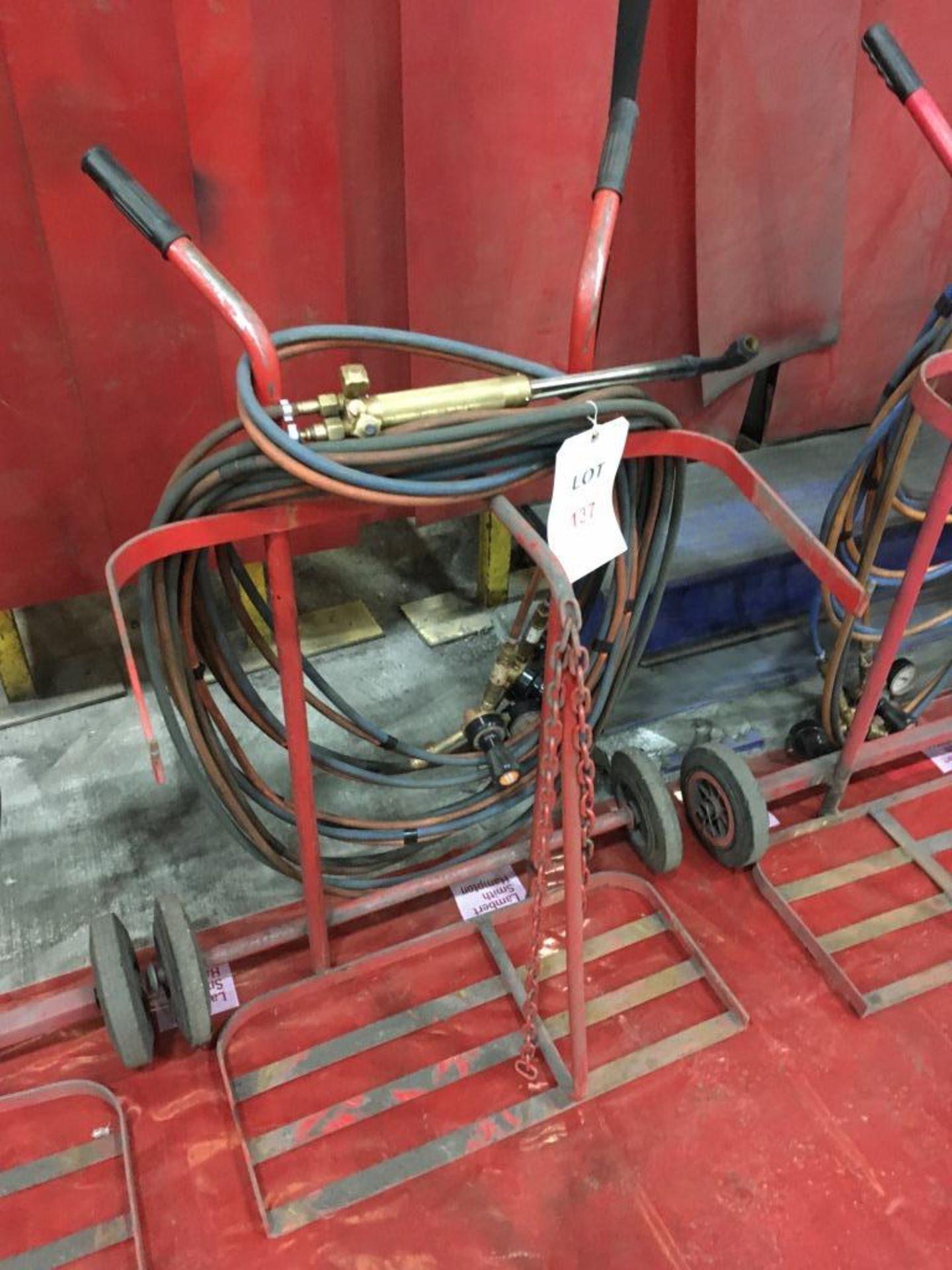 Oxy/ Acetylene bottle trolley with set of hoses, gauges and mixer - Image 2 of 2