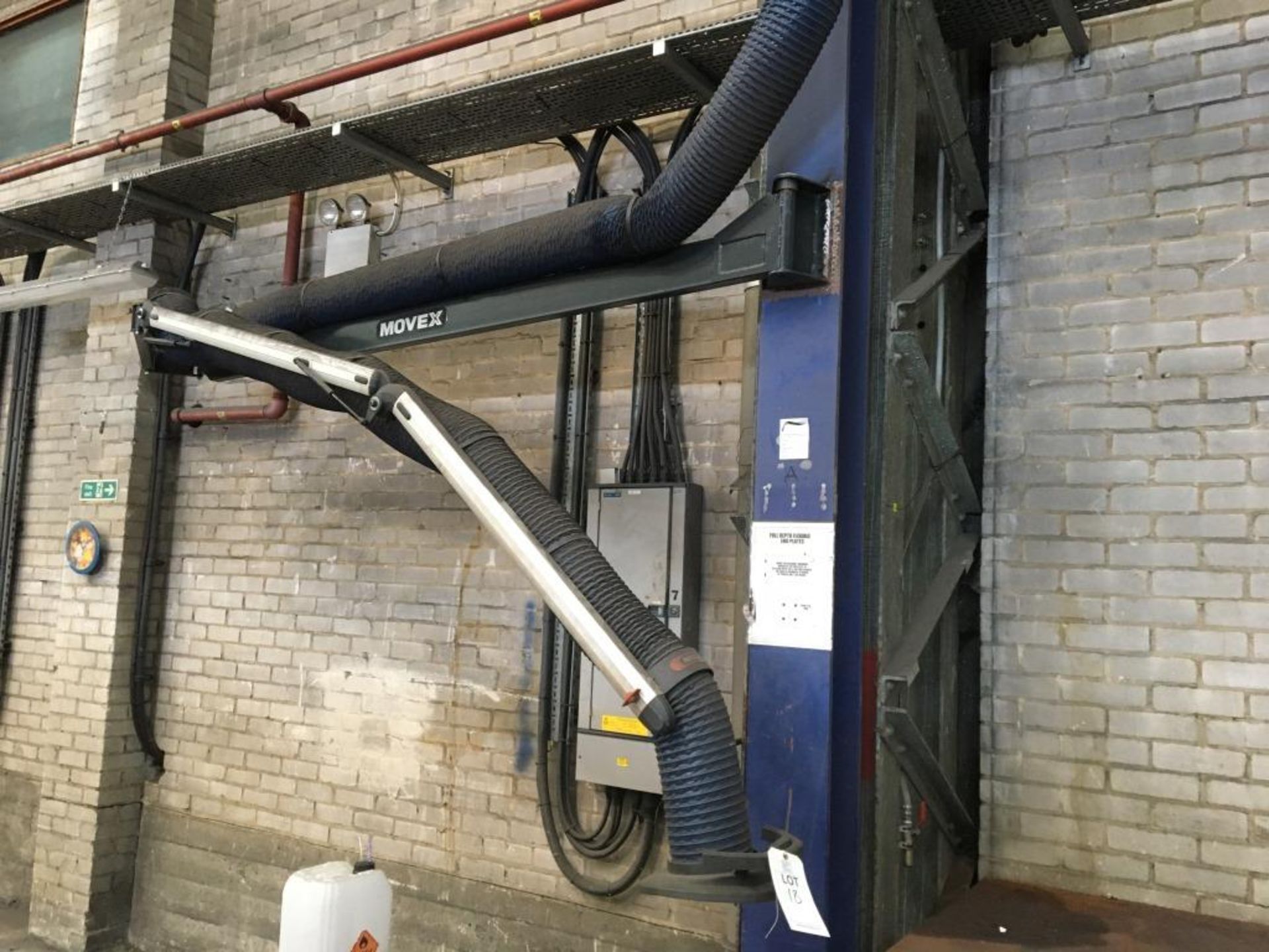 Eighteen Movex fume extraction arms and associated flexible hose ducting