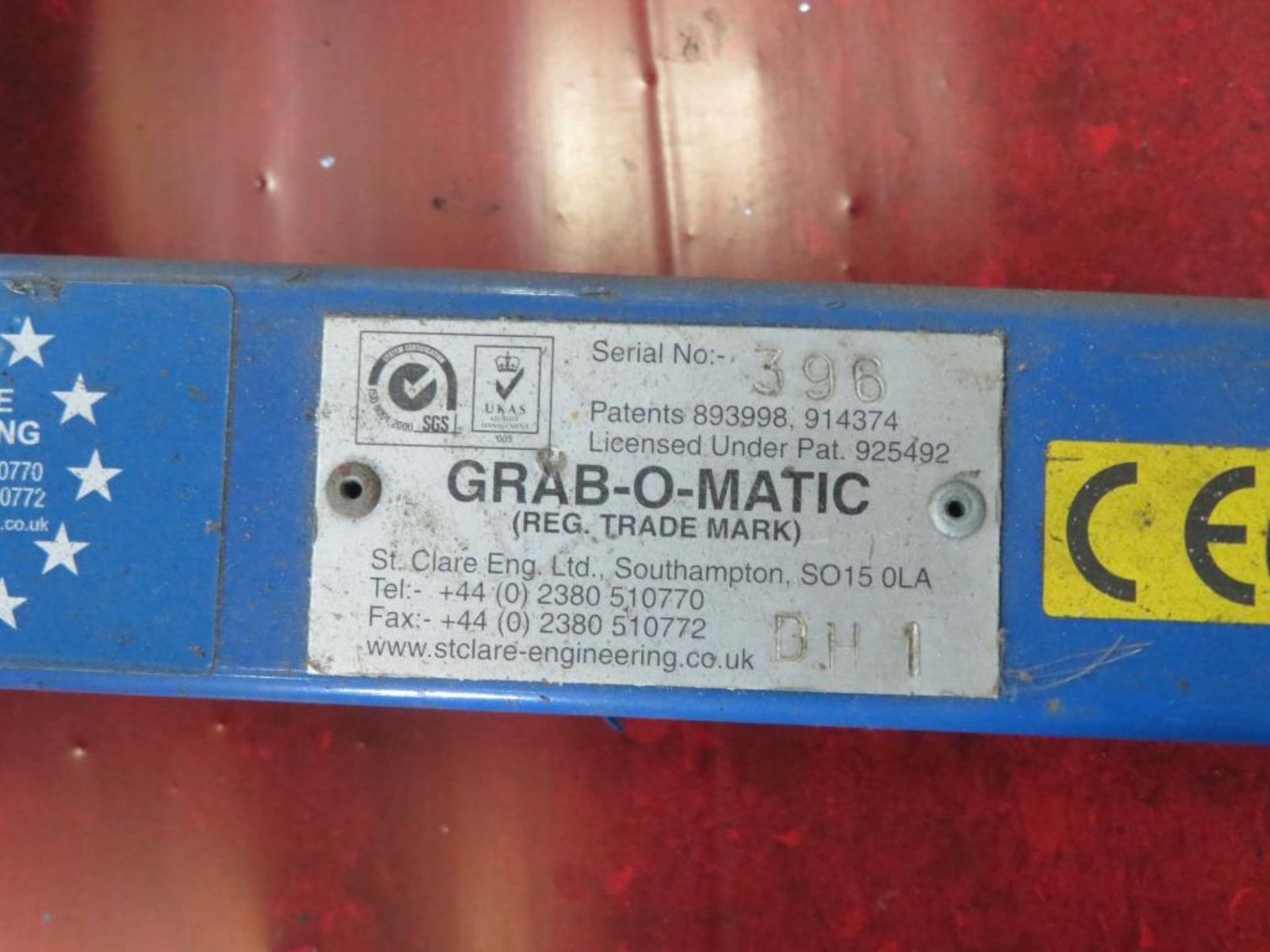 Grab-O-Matic drum handler forklift attachment no. 396, 40 Kg capacity LOLER certification: expiry - Image 3 of 3