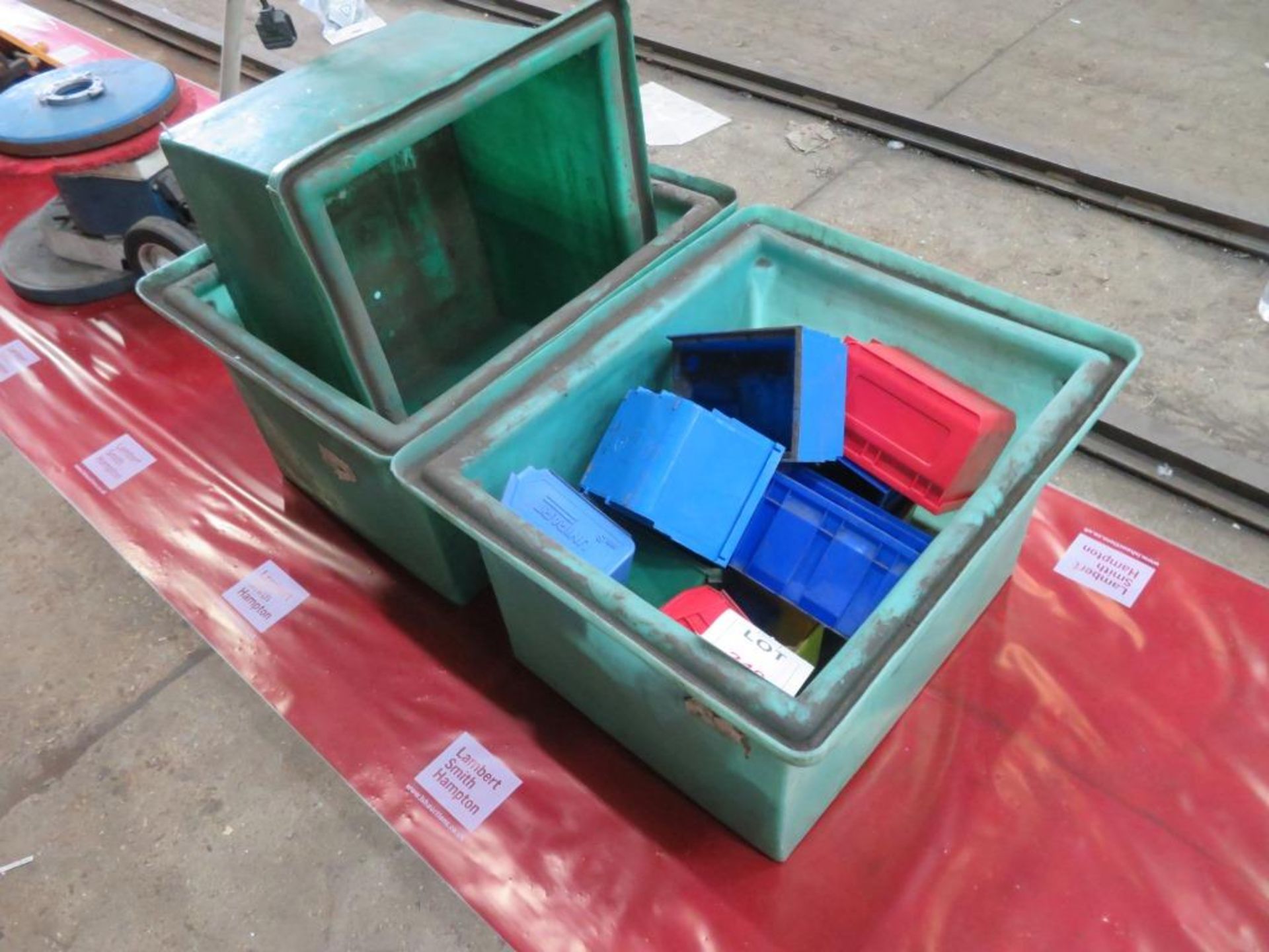 Three plastic boxes with tote bins