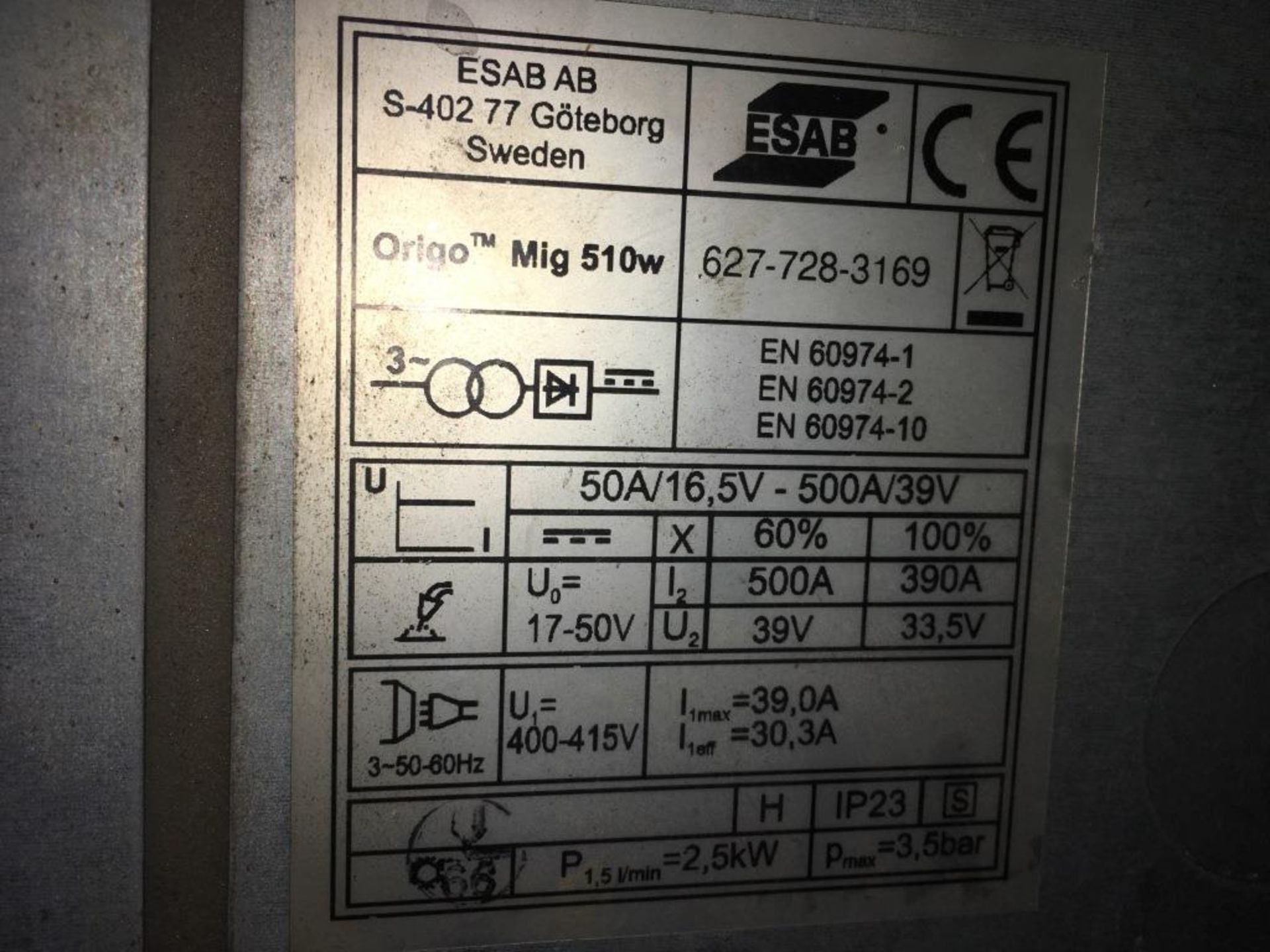 Esab Origo Mig 510w mig/mag welder - Image 4 of 4