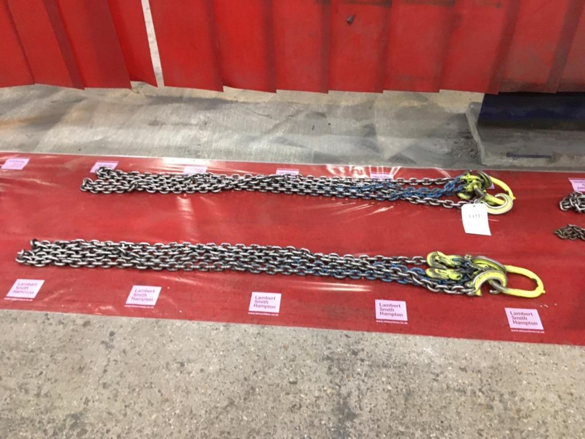 Two sets of lifting chains, LOLER certification: expiring 19/10/2021