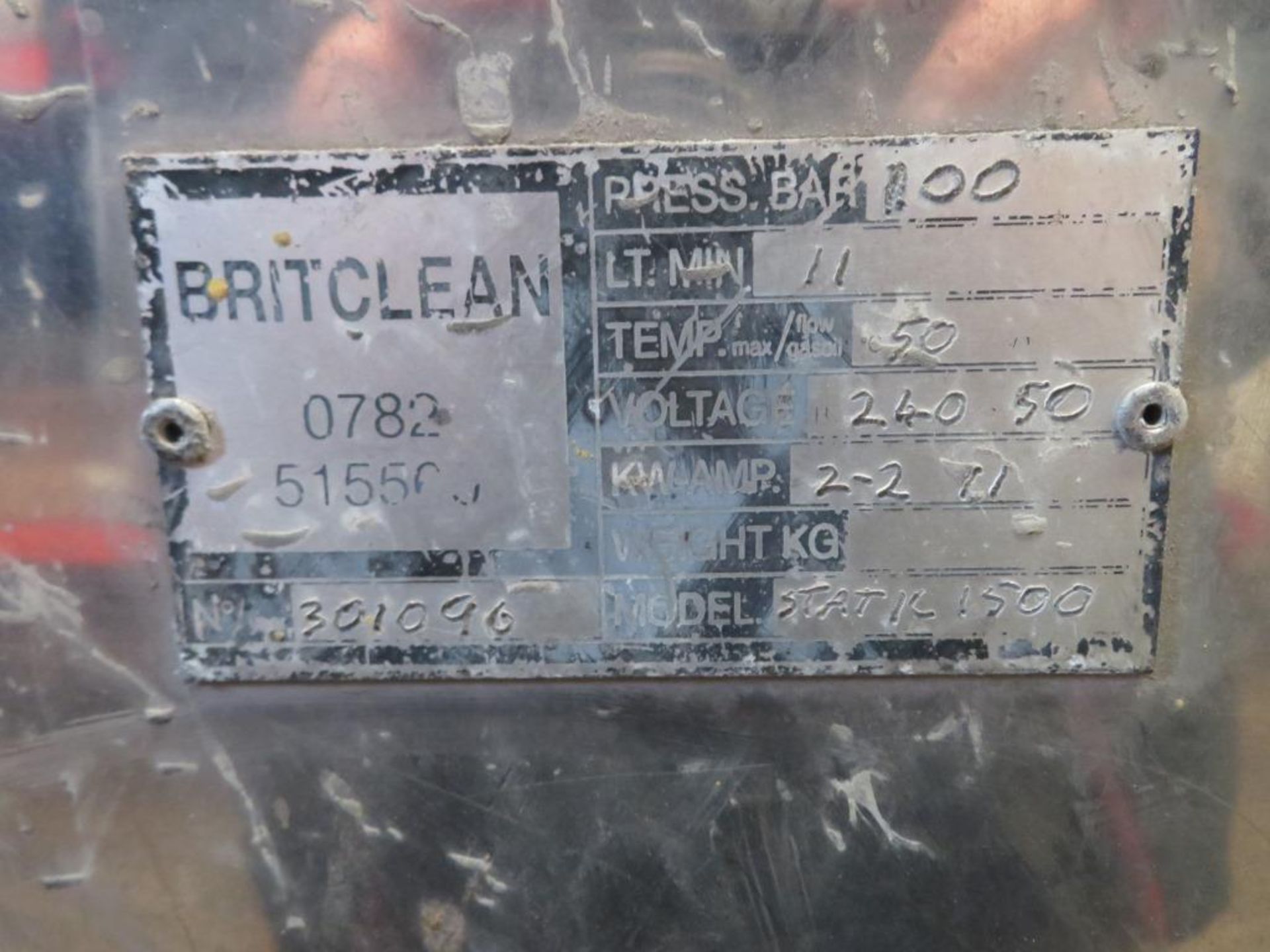 Brit clean pressure washer model 1500, s/n 301096 - Image 4 of 4