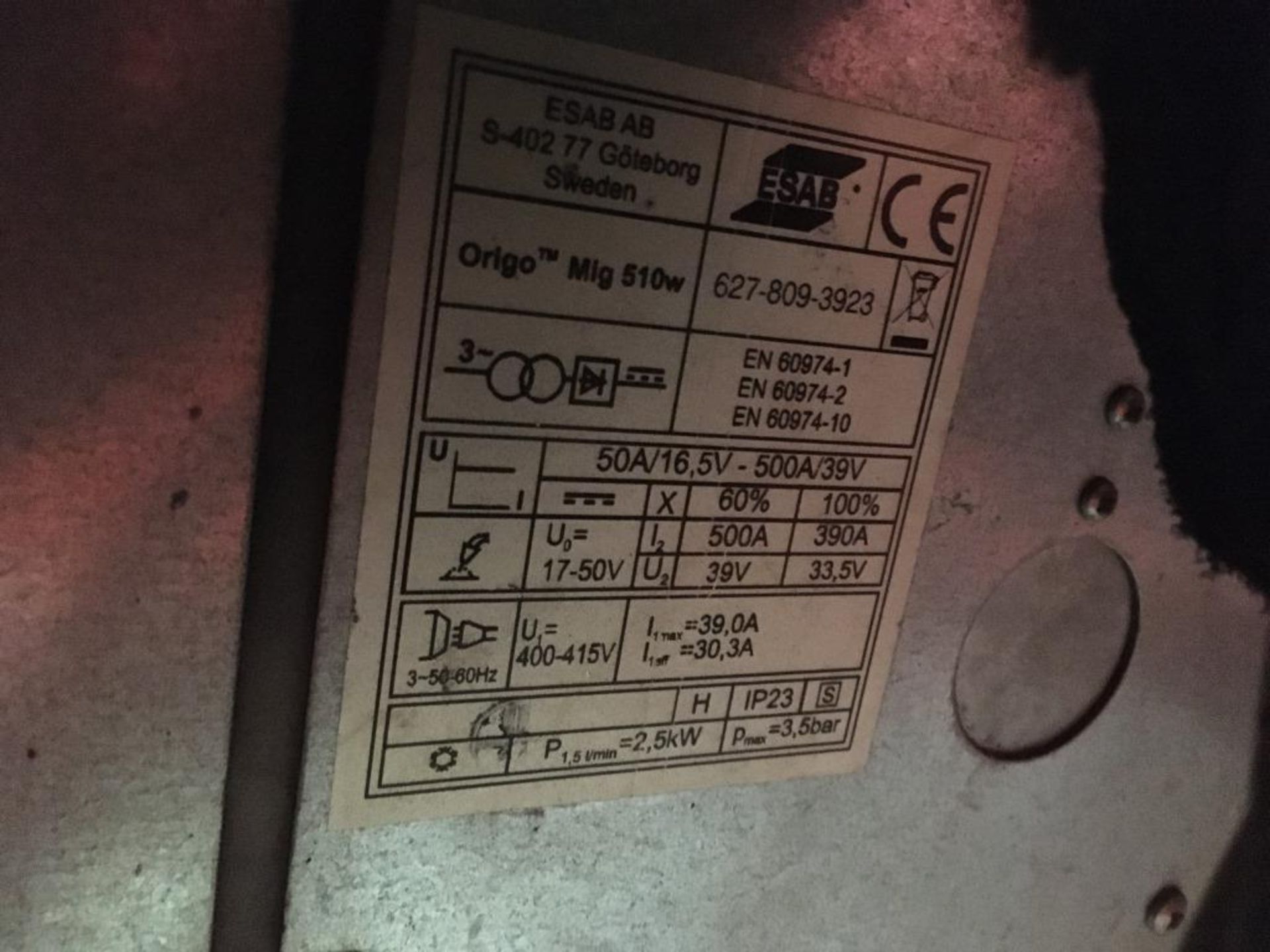 Esab Origo Mig 510w mig/mag welder - Image 5 of 5