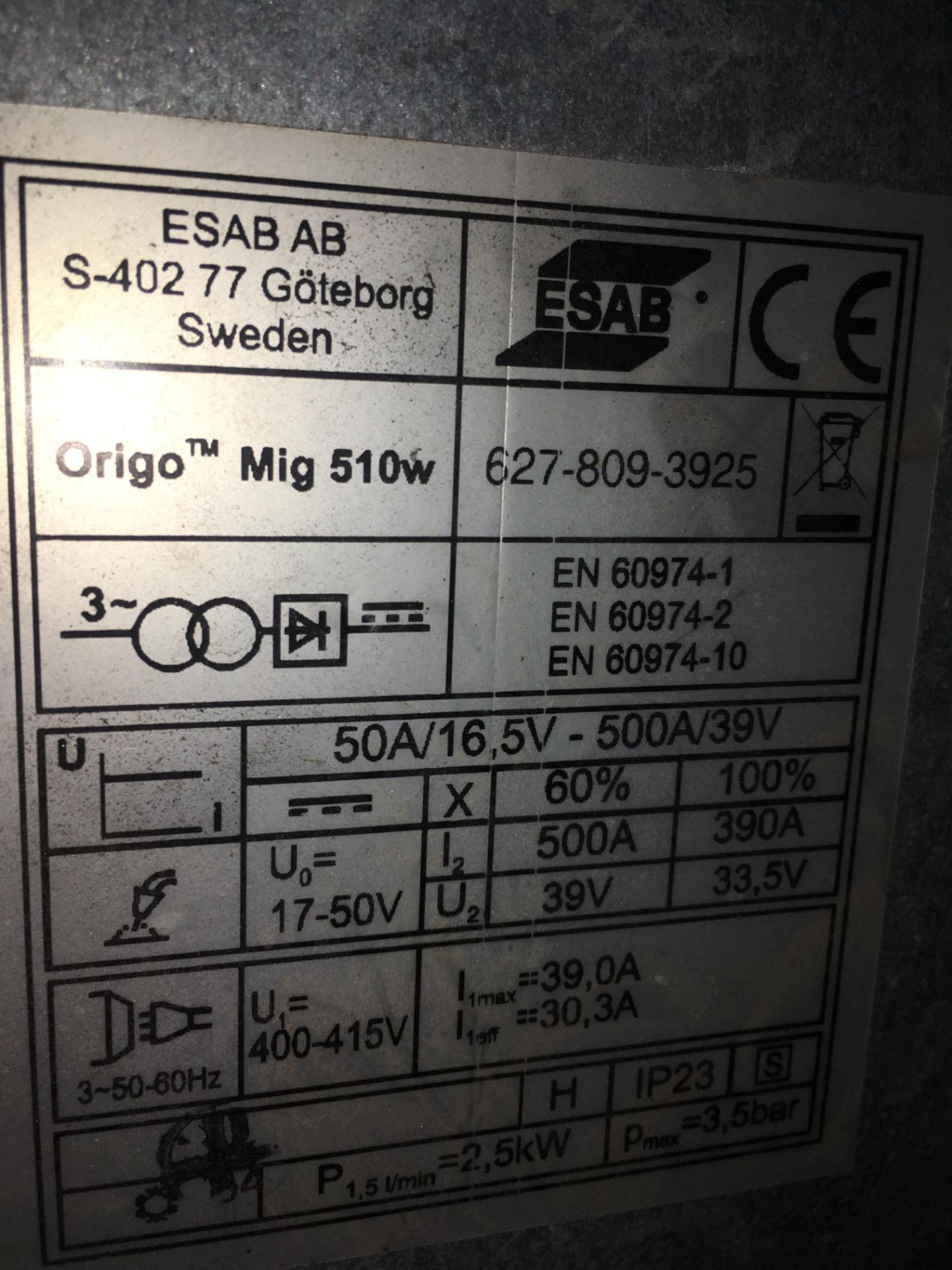 Esab Origo Mig 510w mig/mag welder - Image 4 of 4