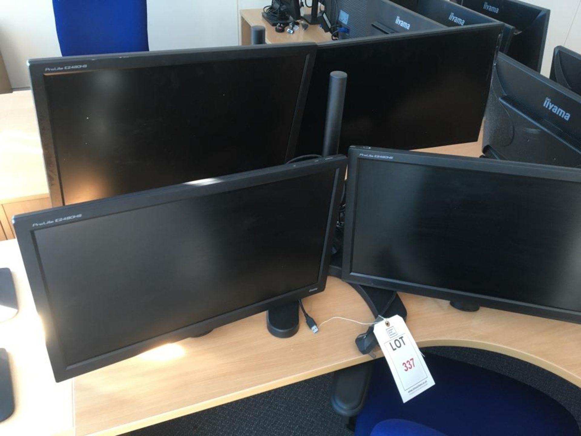 Four iiyana Prolite E2480HS computer monitors