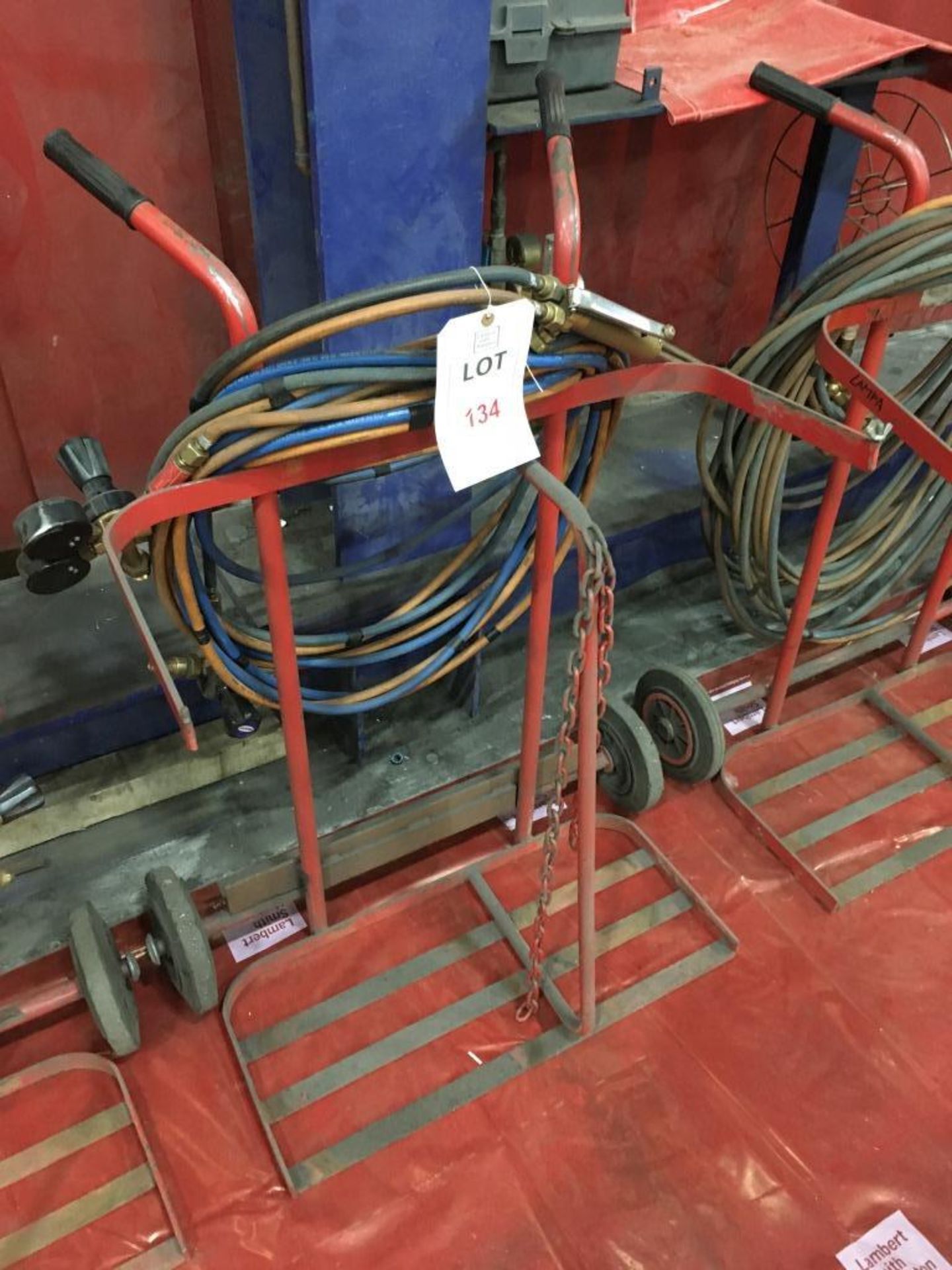 Oxy/ Acetylene bottle trolley with set of hoses, gauges and mixer - Image 2 of 2