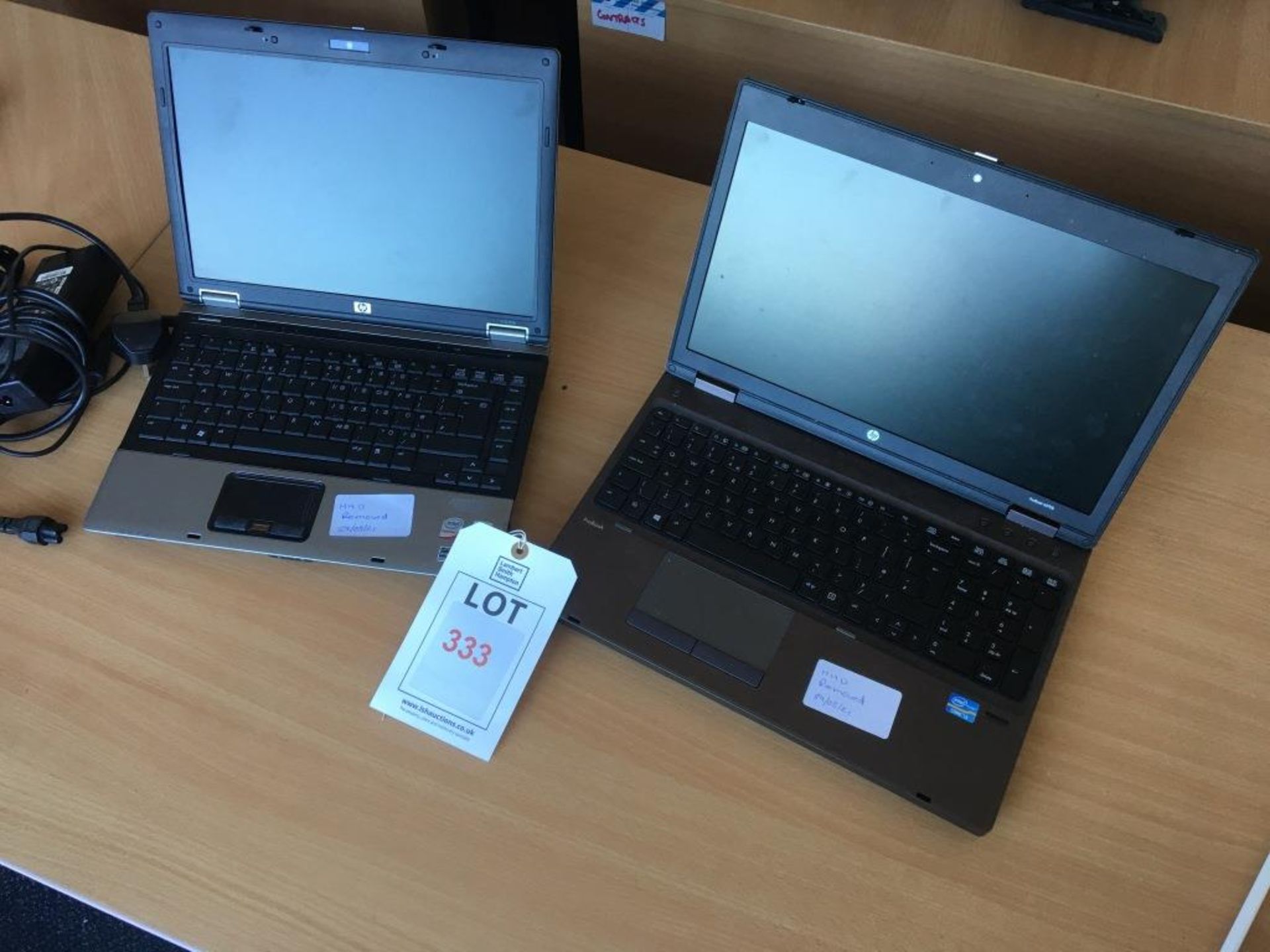 A HP 6530B laptop computer (Windows Vista, Intel Centrino 2 processor) and a HP Probook 6570B laptop