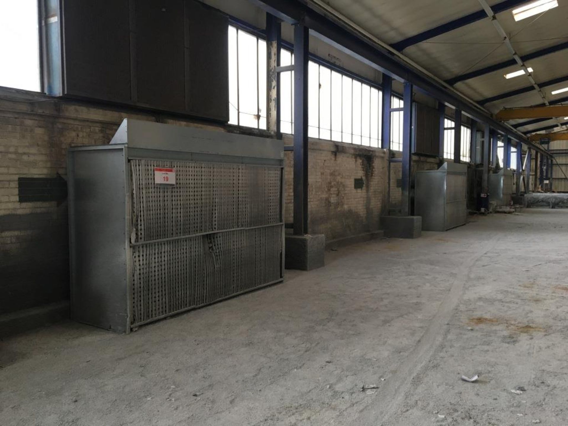 Three dust extraction cabinets, ducting and external fans