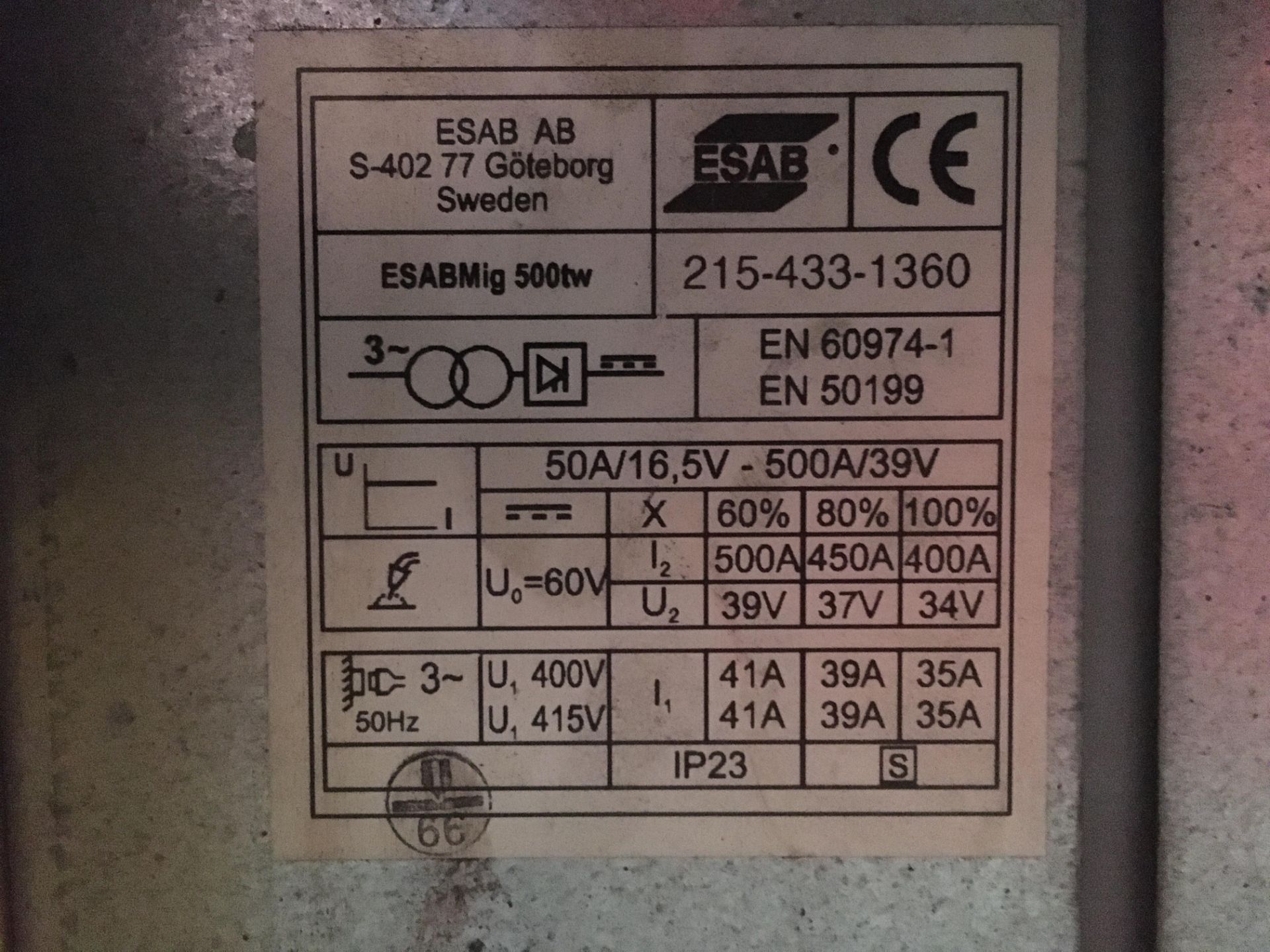 Esab Mig 500tw welder s/n 215-433-1360 (advised faulty) - Image 4 of 4