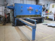 Rhodes 10ft heavy gauge hydraulic guillotine, serial no. 15603, power back gauge, front supports,