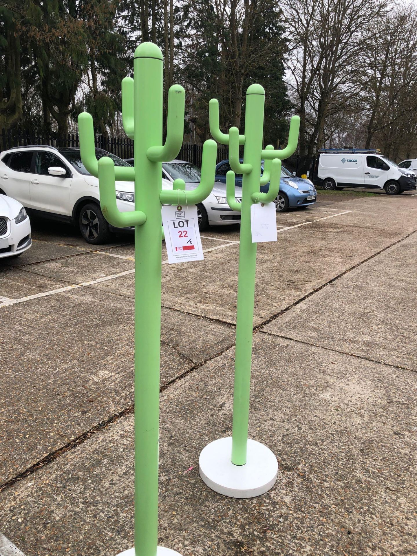 Two Lime Green coat stands with white base - Image 2 of 2