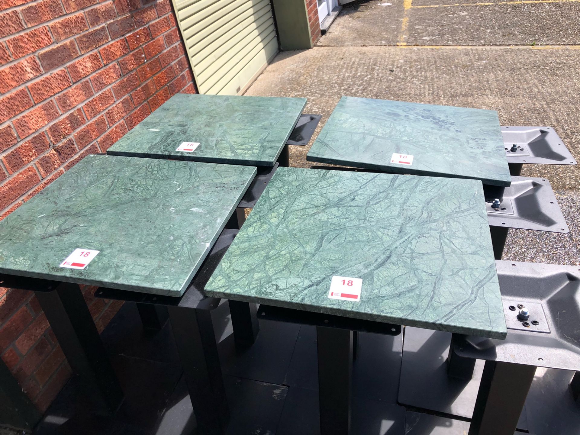 Four 600mm square marble top single pedestal tables - Image 5 of 5