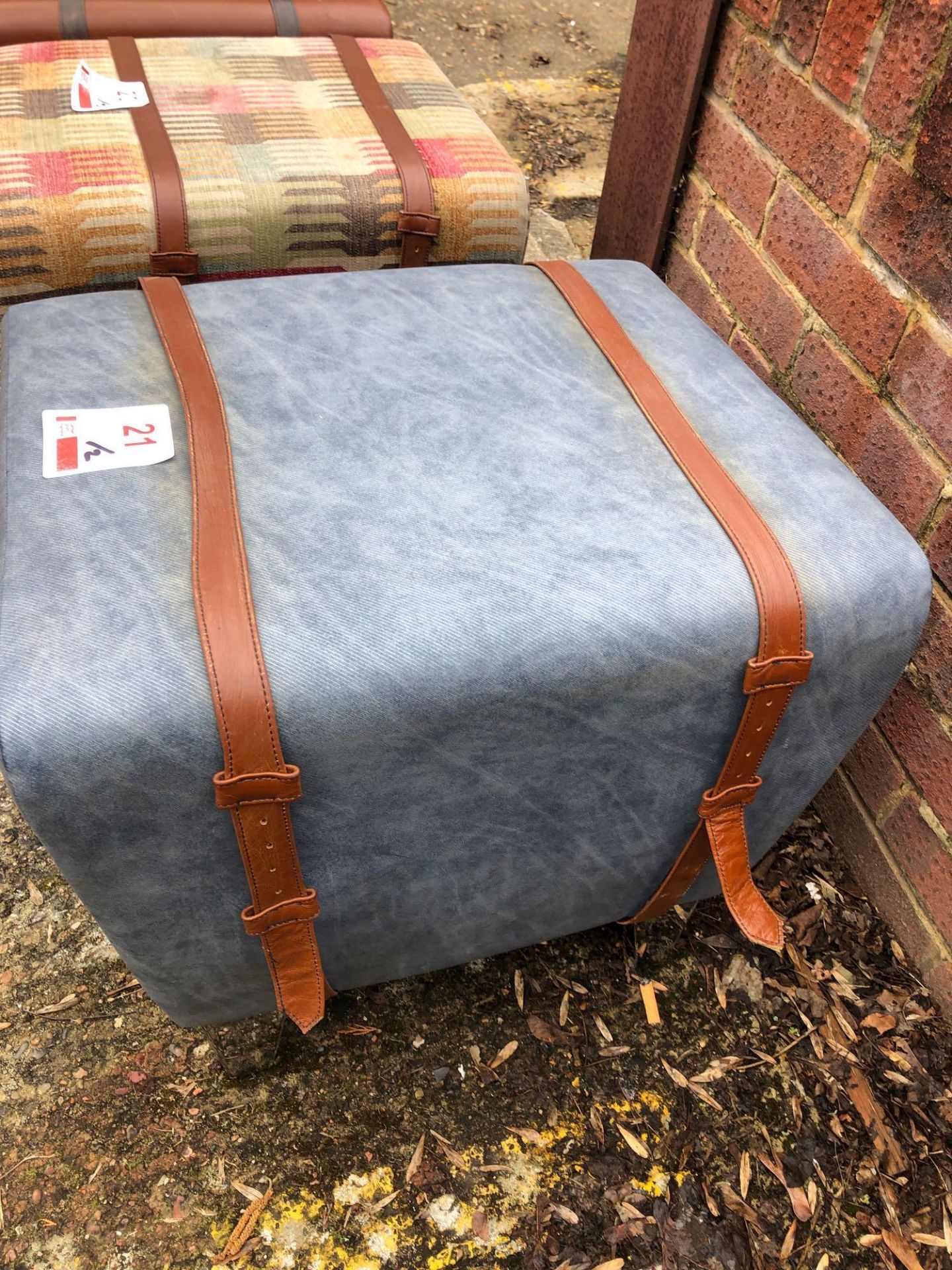 Three blue leatherette pouffes height - 470mm length 52mm - width 46mm - Image 2 of 2