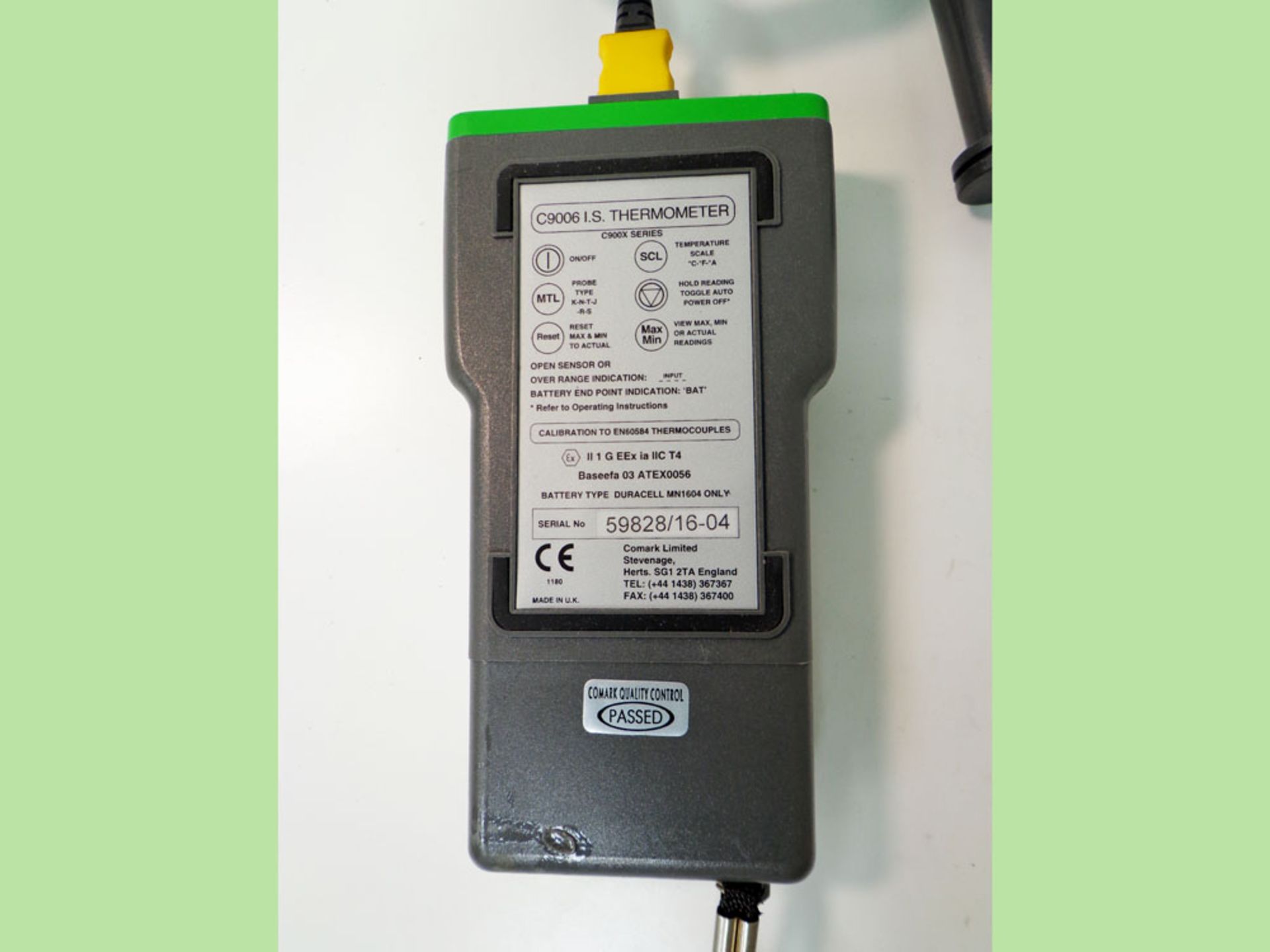 Comark C9006 I.S. Handheld Digital Thermometer, 1 Input, C900X series, S/N 59828/16-04 - Image 3 of 3