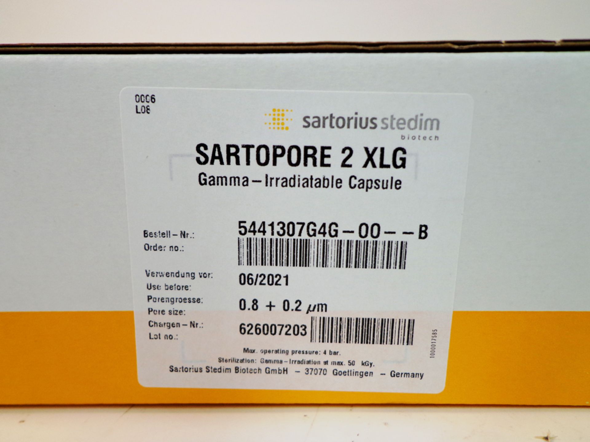 Sartorius Sartopore 2 XLG Gamma-Irradiatable Capsule. Pore size: 0.8 + 0.2 m, 5441307G4G. - Image 4 of 4
