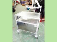 Stainless Steel Trolley With Removeable Top, Double Door Cupboard, Power Sockets and Keyboard/