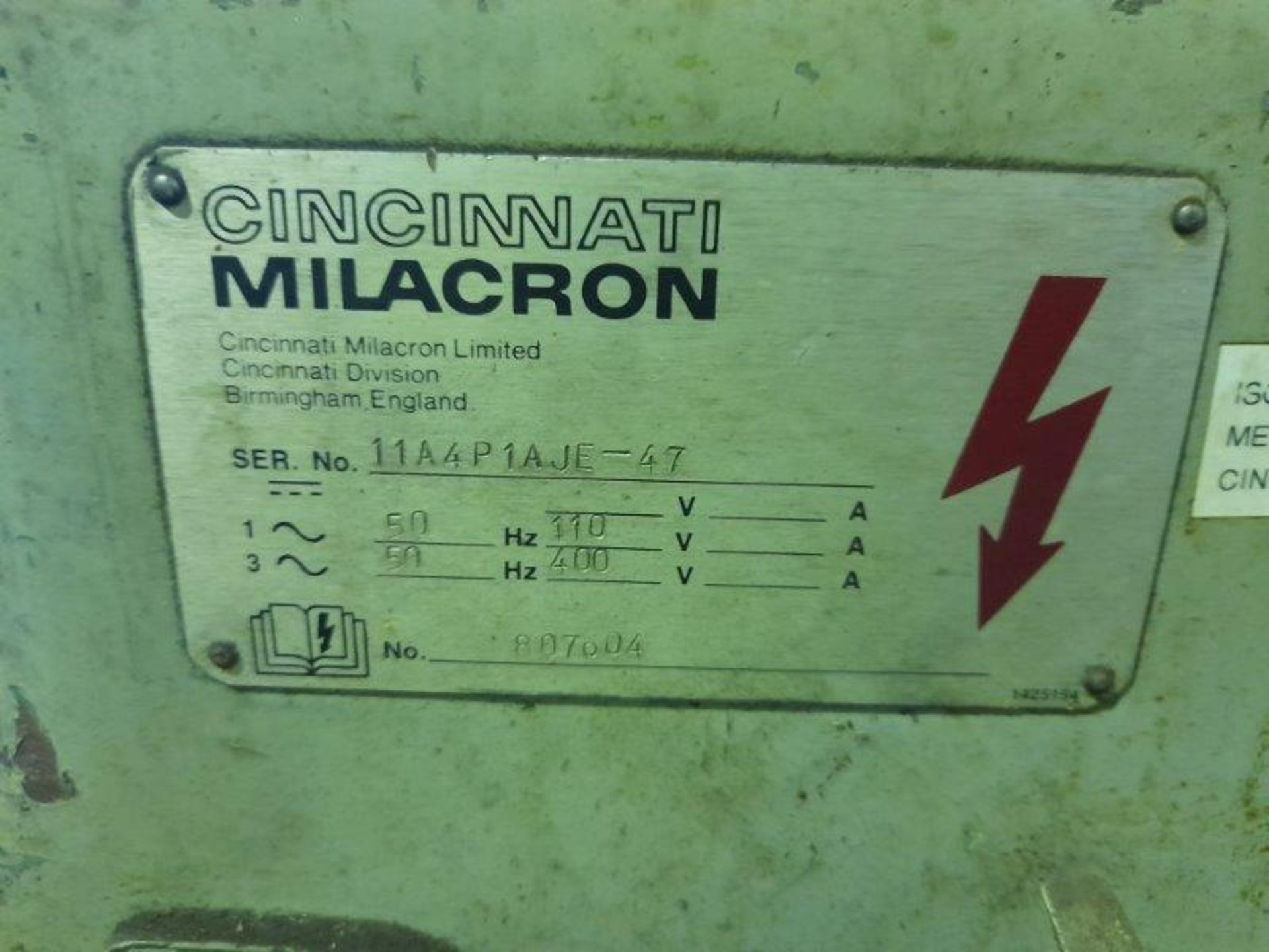 Cincinnati Milacron 420-16 Plain Cinedo horizontal milling machine with vertical head, Serial No: - Image 5 of 5