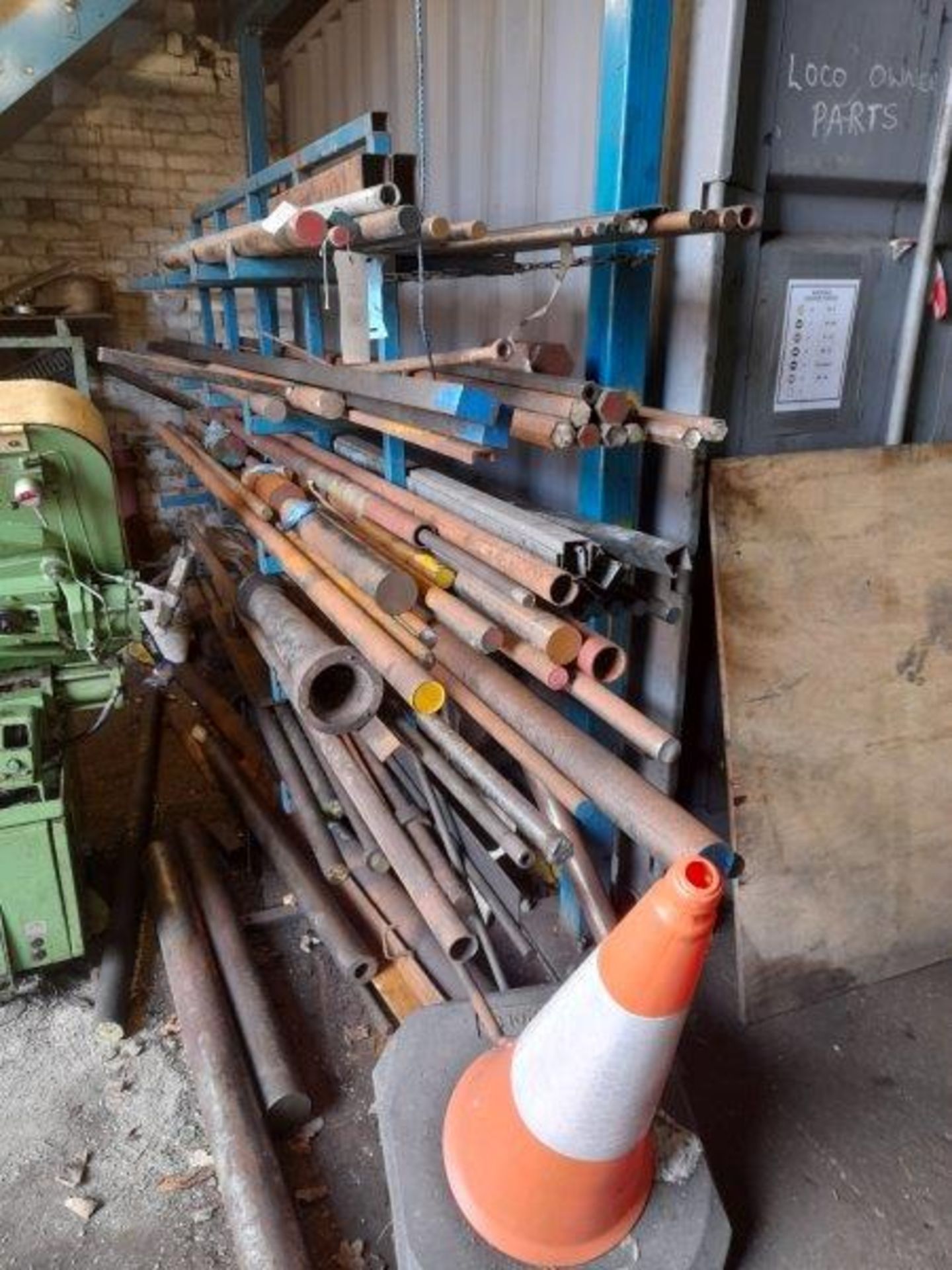 Quantity of steel bar & tube on and including 5 tier stock rack.(Please note: this lot is to be