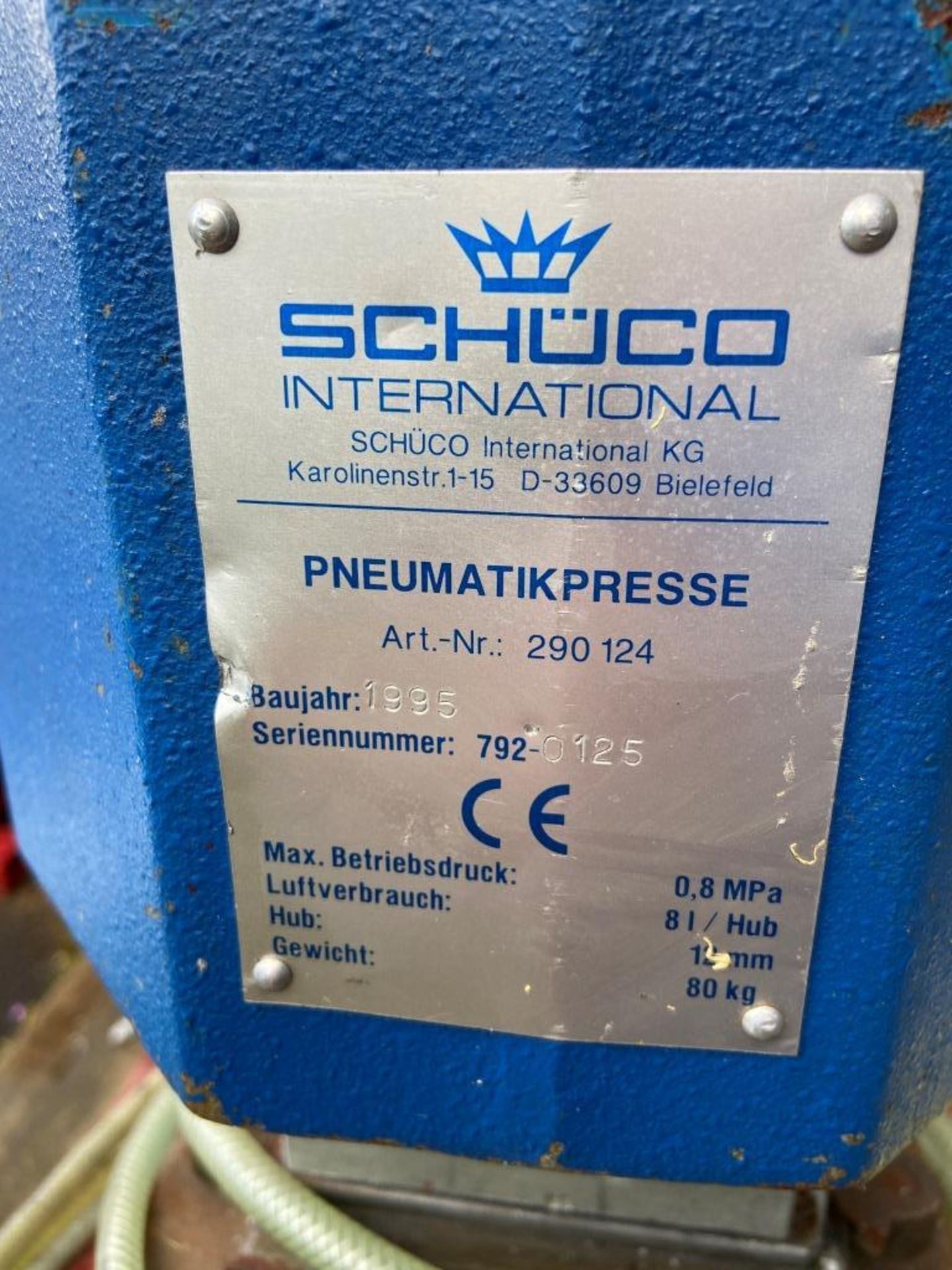 Schuco pneumatic press, art no. 290124, 80kg capacity Y.O.M 1995, s/n 792-0125 with foot pedal - Image 4 of 4