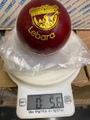 Twelve Lebara red 5.5oz cricket balls branded with British Tamile cricket league