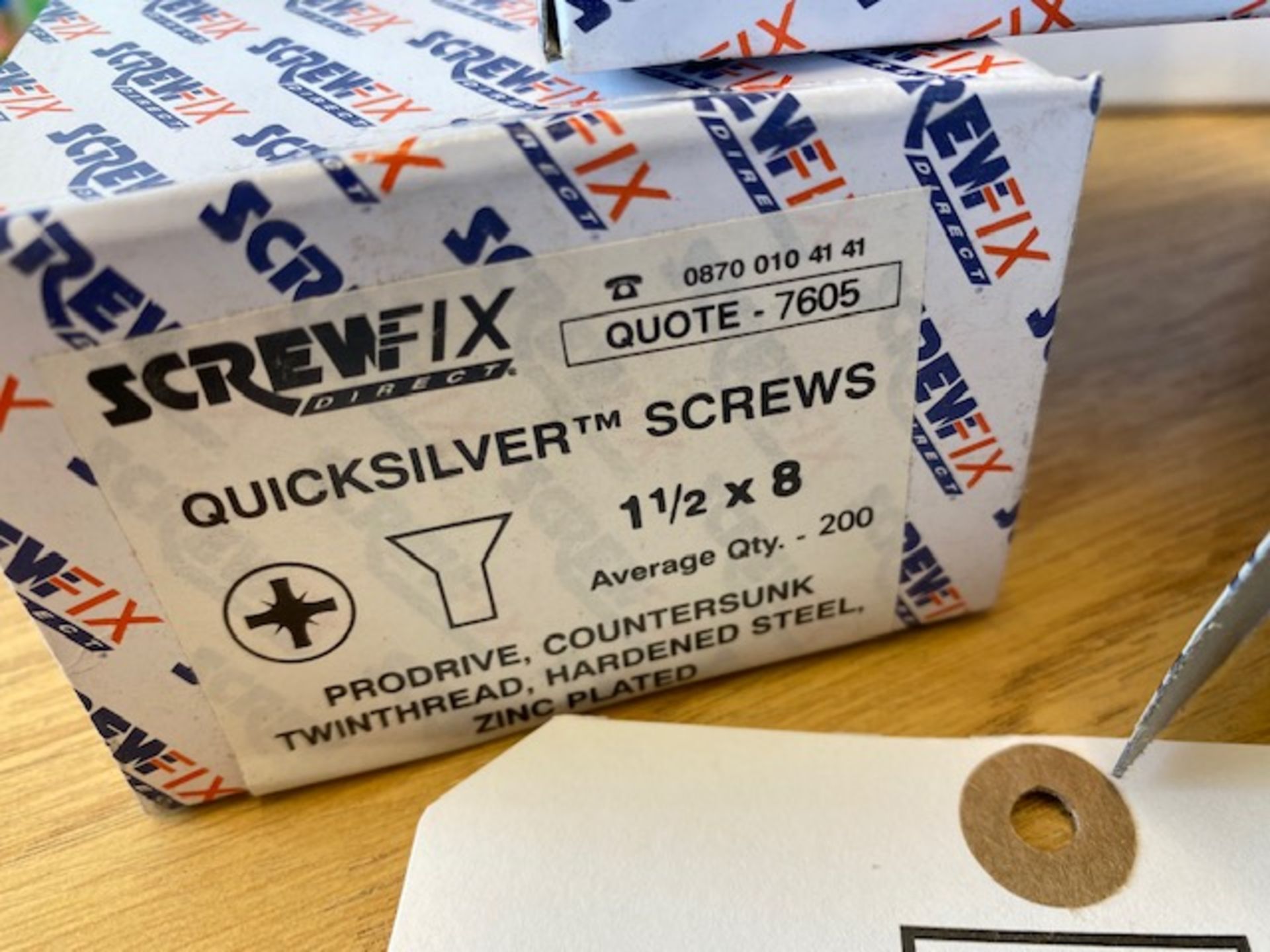 One hundred and sixty eight boxes (200 per box) of Screwfix quicksilver screws 1 1/2 x 8 prodrive - Image 2 of 2