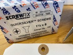 Twenty one boxes (200 per box) of Screwfix quicksilver screws 1 1/2 x 8 prodrive counter sunk