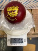 Seventy two Lebara red 5.5oz cricket balls branded with British Tamile cricket league