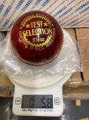 Ten red Ganador Test Selection cricket balls 5.5oz