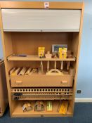 Tambour fronted woodworkers tool cabinet c/w tools as lotted 195cm H x 120cm W x 40cm D