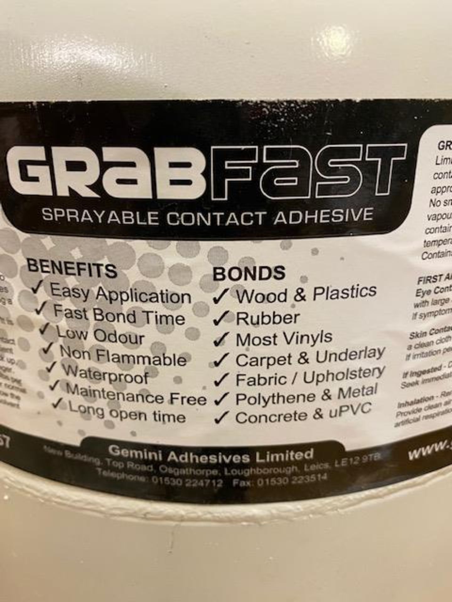 Two part used Grabfast sprayable contact adhesive c/w spraygun - Image 6 of 6