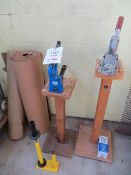 Two Carton Staplers on stands, Strapping machine, flat bed platform trolley, pallet of various